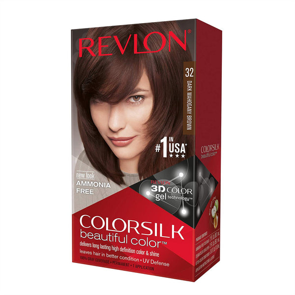 Revlon Colorsilk #32 Dark Mahogany Brown, Permanent Hair Color, with 100% Gray Coverage, Ammonia-Free, Keratin and Amino Acids