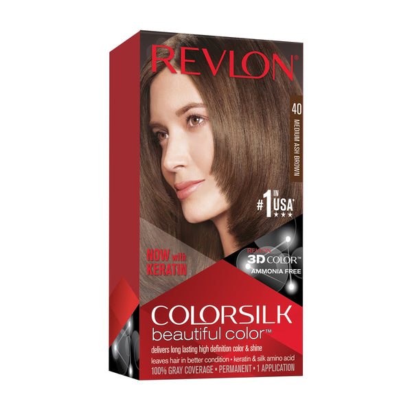 Revlon Colorsilk #40 Medium Ash Brown, Permanent Hair Color, with 100% Gray Coverage, Ammonia-Free, Keratin and Amino Acids