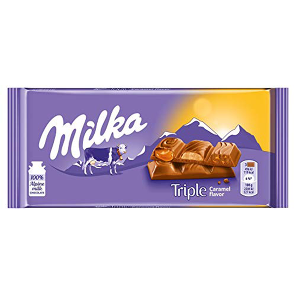 Milka Triple Caramel Filling Milk Chocolate, 90g (PACK OF 5)