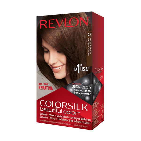Revlon Colorsilk  #47 Medium Rich Brown, Permanent Hair Color, with 100% Gray Coverage, Ammonia-Free, Keratin and Amino Acids