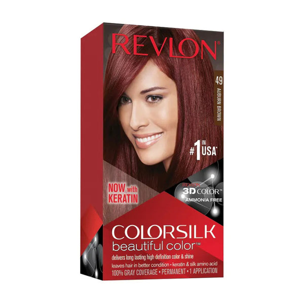 Revlon Colorsilk #49 Auburn Brown, Permanent Hair Color, with 100% Gray Coverage, Ammonia-Free, Keratin and Amino Acids