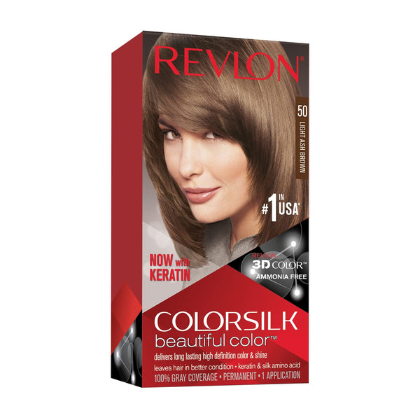 Revlon Colorsilk #50 Light Ash Brown, Permanent Hair Color, with 100% Gray Coverage, Ammonia-Free, Keratin and Amino Acids