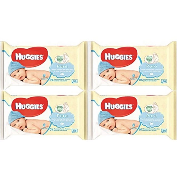 Huggies Pure Baby Wipes 56 Count (Pack of 4) 224 Wipes Total