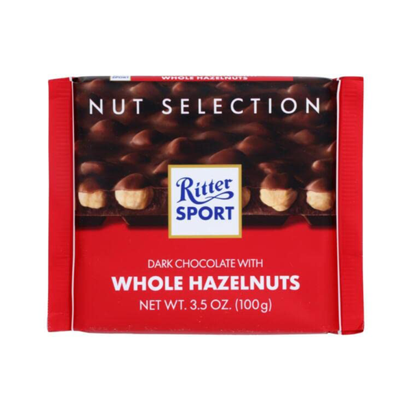 Ritter Sport, Dark Chocolate with Whole Hazelnuts Candy Bar - 3.5 oz ( Pack of 12)