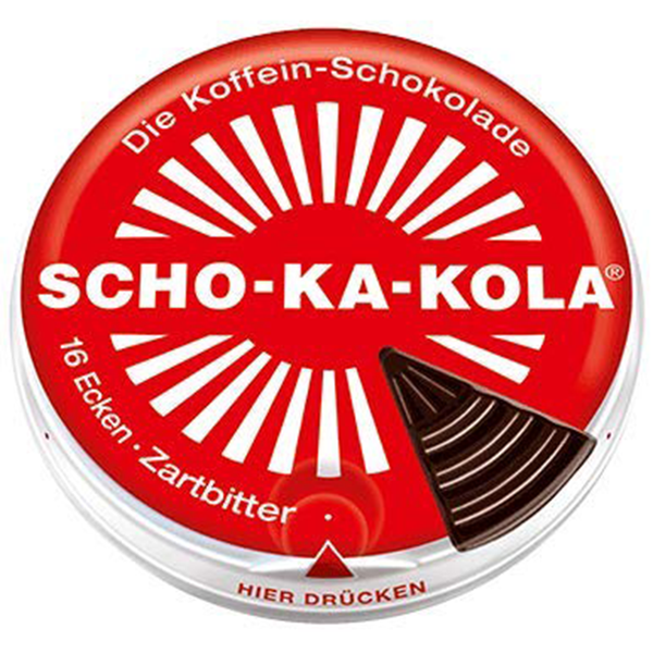 Dark Chocolate SCHO-KA-KOLA with natural Caffeine from Cocoa, Cola-Nut-Powder and Coffee 6 tins x 100 g / Germany