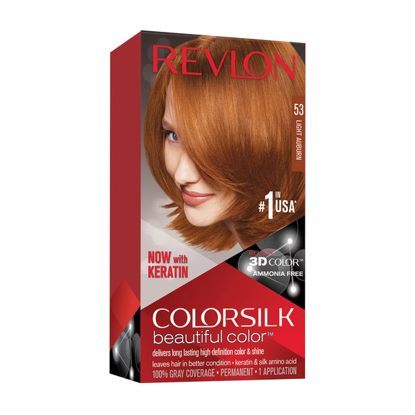 Revlon Colorsilk  #53  Light Auburn, Permanent Hair Color, with 100% Gray Coverage, Ammonia-Free, Keratin and Amino Acids