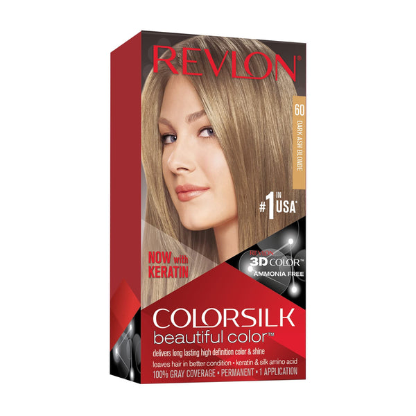 Revlon Colorsilk  #60 Dark Ash Blonde, Permanent Hair Color, with 100% Gray Coverage, Ammonia-Free, Keratin and Amino Acids