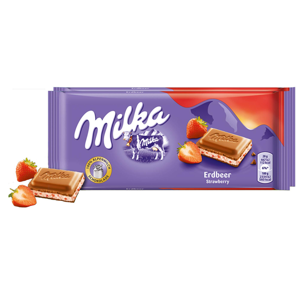 Milka Strawberry Chocolate Bar Candy Original German Chocolate 100g/3.52oz (Pack of 2)