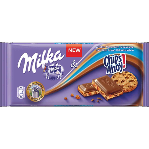 Milka and Chips Ahoy Milk Chocolate Bar, 3.5 Ounce (Pack of 20)