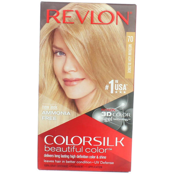 Revlon Colorsilk #70 Medium Ash Blonde, Permanent Hair Color, with 100% Gray Coverage, Ammonia-Free, Keratin and Amino Acids