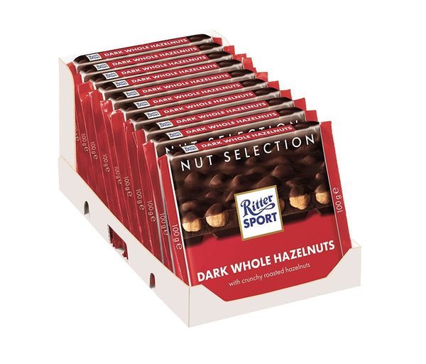 Ritter Sport, Dark Chocolate with Whole Hazelnuts Candy Bar - 3.5 oz ( Pack of 12)