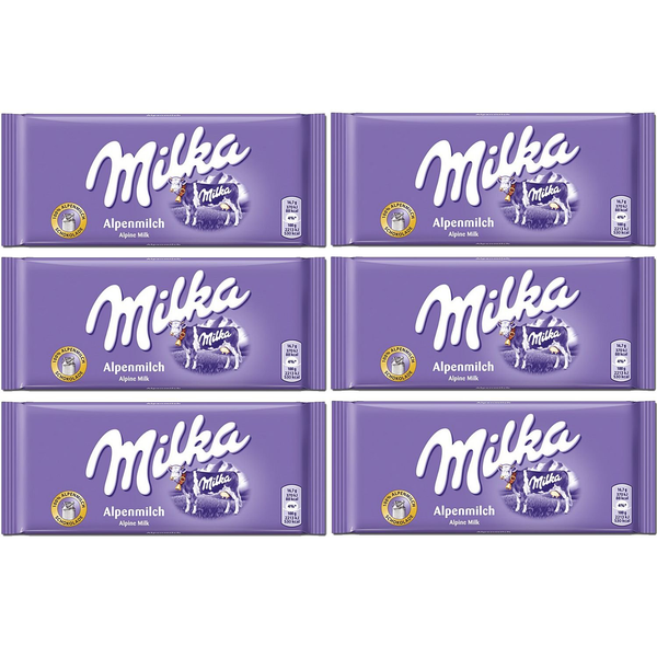 Milka Alpenmilch Alpine Milk Chocolate, 100g (Pack of 6)