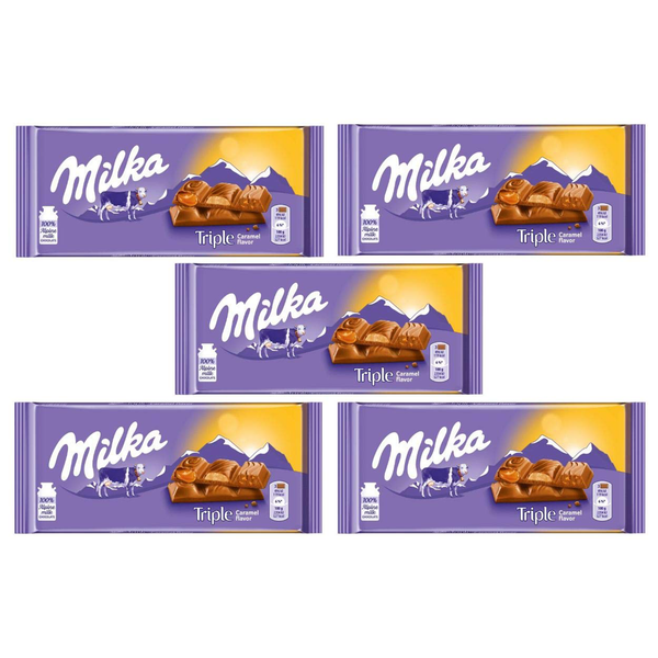 Milka Triple Caramel Filling Milk Chocolate, 90g (PACK OF 5)