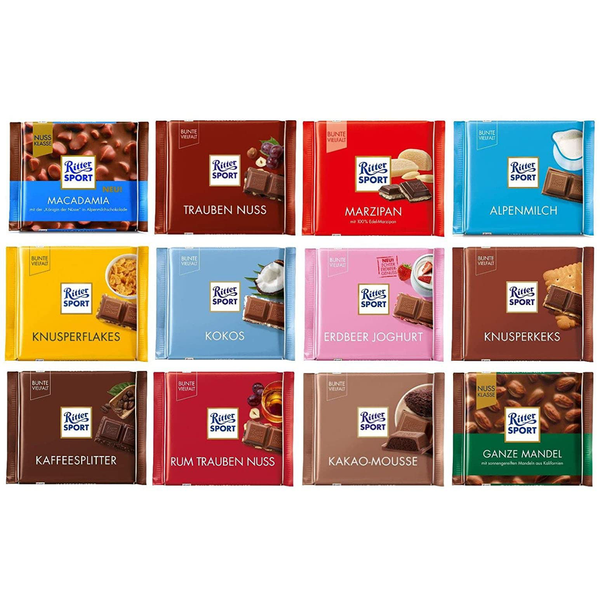 Ritter Sport Assorted Chocolate Candy Bar - 3.5 oz ( Pack of 12)