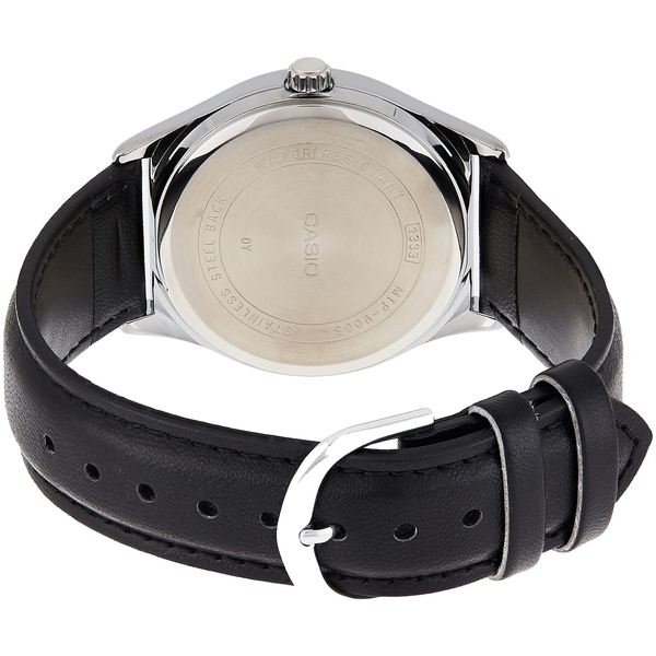 Casio MTP-V006L-1B2 Men's Black Leather Band Black Numbers Dial Day Date Analog Dress Watch
