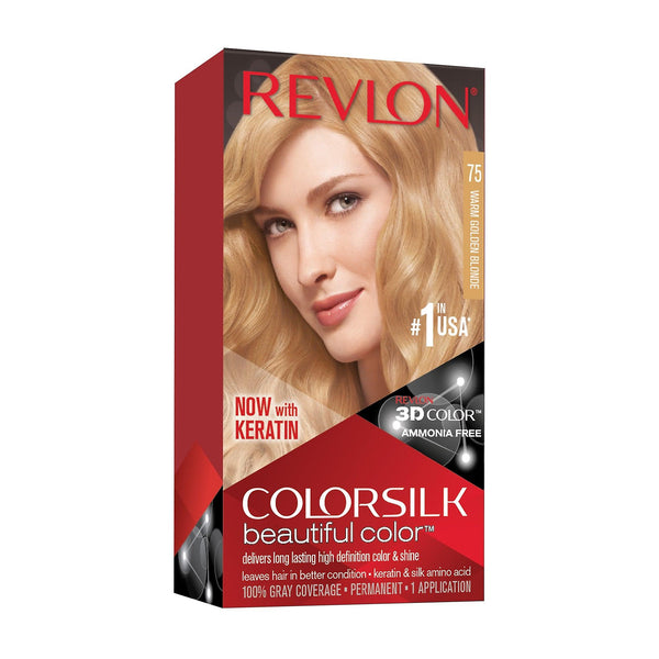 Revlon Colorsilk  #75 Golden Warm Blonde, Permanent Hair Color, with 100% Gray Coverage, Ammonia-Free, Keratin and Amino Acids