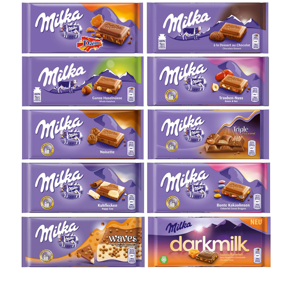 Milka Chocolate Variety Pack of 10 Full Size Bars