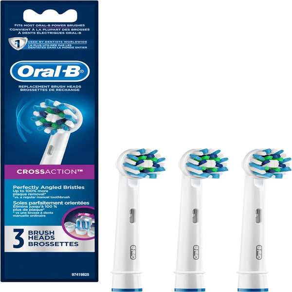 Oral-B CrossAction Replacement White Toothbrush Heads, Refills for Electric Toothbrush - 3 Count