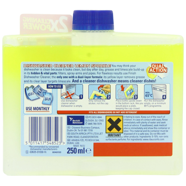 Finish Dual Action Dishwasher Cleaner Lemon Sparkle 250 ml (Pack of 8)