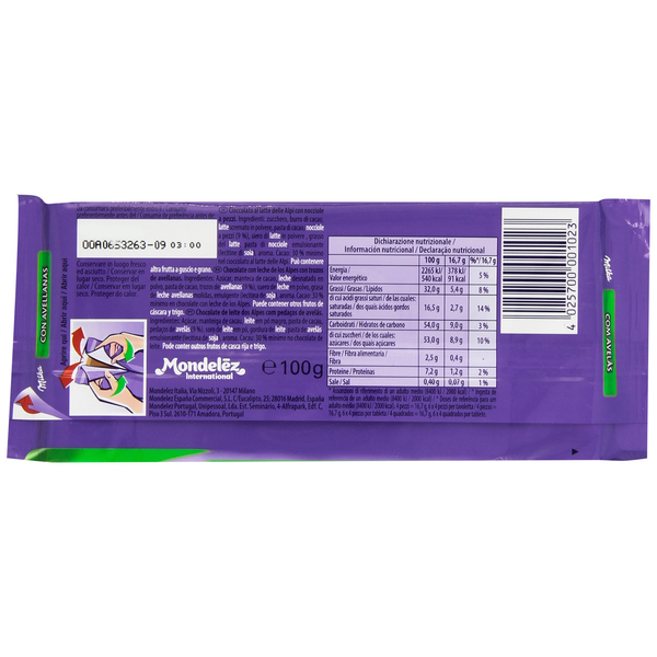 Milka Milk Chocolate with Chopped Hazelnuts Candy Bar - 3.52 oz