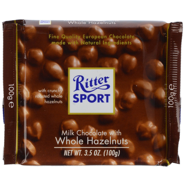 Ritter Sport, Milk Chocolate Whole Hazelnut Chocolate Candy Bar - 3.5 oz (Pack of 12)