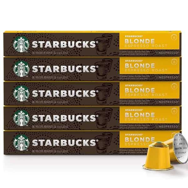 Starbucks Coffee Pods Compatible with Nespresso Original Line Machine Packs 50 Capsules Espresso Light Dark Roast All Pack / Flavors (50 Caps Starbucks Blonde Medium)