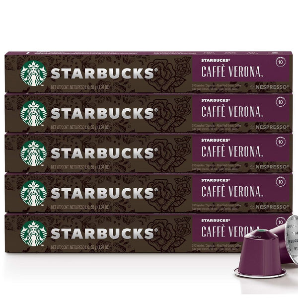 Starbucks Coffee Pods Compatible with Nespresso Original Line Machine Packs 50 Capsules Espresso Light Dark Roast All Pack / Flavors (50 Caps Starbucks Caffe Verona)