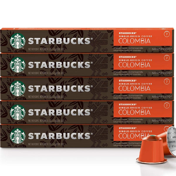 Starbucks Coffee Pods Compatible with Nespresso Original Line Machine Packs 50 Capsules Espresso Light Dark Roast All Pack / Flavors (50 Caps Starbucks Single-Origin Colombia Medium)