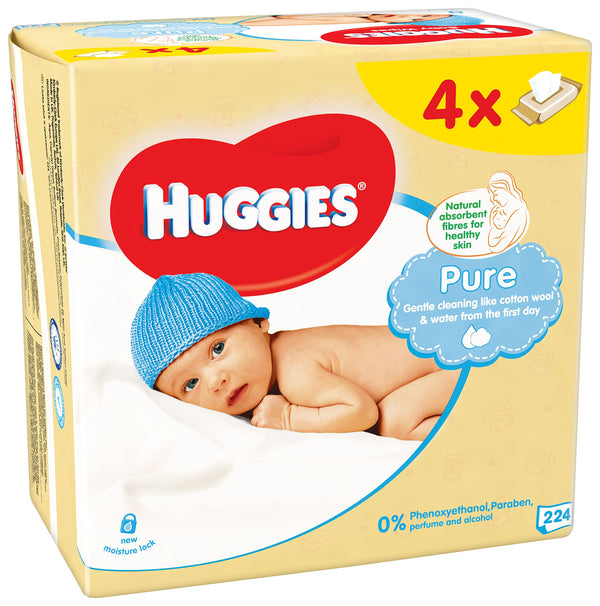 Huggies Pure Wipes 4 Packs of 56 - Set of 2