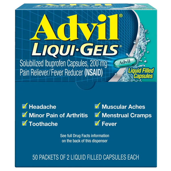Advil Liqui-Gels Ibuprofen 200 mg 50 Packets of 2 - dispenser box