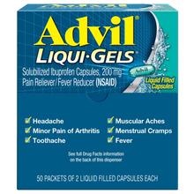 Advil Liqui-Gels Ibuprofen 200 mg 50 Packets of 2 - dispenser box