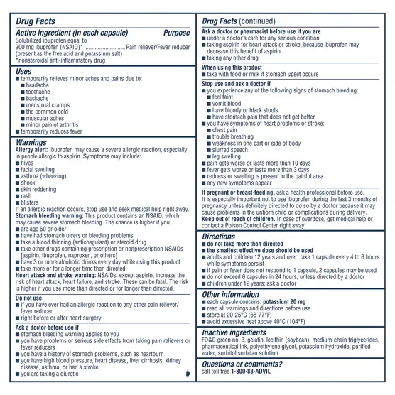 Advil Liqui-Gels Ibuprofen 200 mg 50 Packets of 2 - 100 capsules