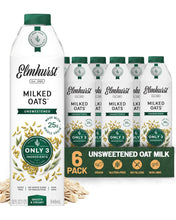Elmhurst 1925 Unsweetened Oat Milk - 32 Ounce (Pack of 6) Dairy-Free, Gluten-Free, Vegan, Kosher, Shelf Stable Milk Made with Water & Oat Grains for Healthier, Simpler Plant-Based Alternatives
