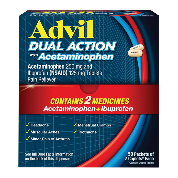 Advil Dual Action Acetaminophen Ibuprofen 50 Packets of 2 - dispenser box