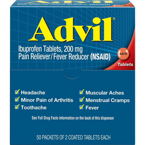 Advil Ibuprofen Tablets 200 mg 50 Packets of 2 - dispenser box
