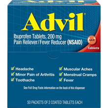 Advil Ibuprofen Tablets 200 mg 50 Packets of 2 - dispenser box