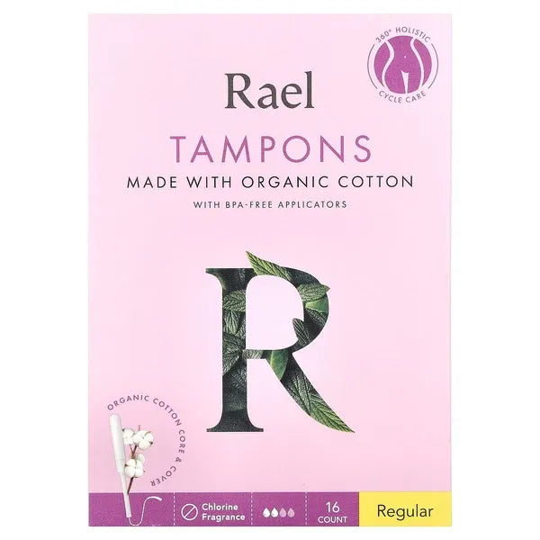 Rael Organic Cotton Tampons Regular 16 Count - front of box