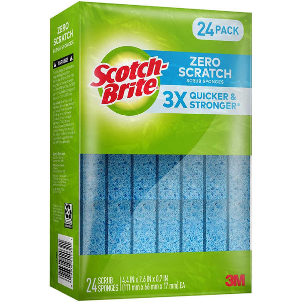 Scotch-Brite Scrub Sponges, Zero Scratch, Blue, 24 Count