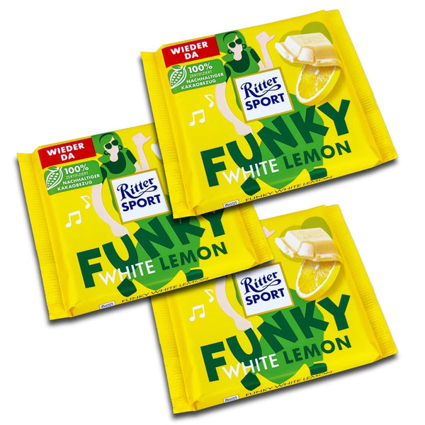Ritter Sport Funky White Lemon 100 g – Limited Edition White Chocolate with Refreshing Lemon Flavor - 3 Packs