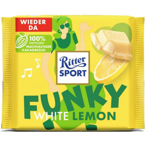 Ritter Sport Funky White Lemon 100 g – Limited Edition White Chocolate with Refreshing Lemon Flavor - 3 Packs