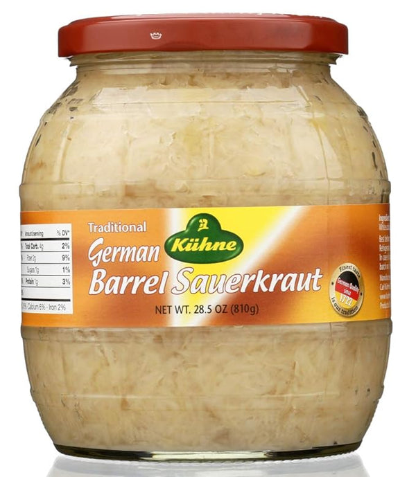 Kühne Barrel Sauerkraut, Traditional German Fermented Cabbage, 28.5 oz, 6 Pack