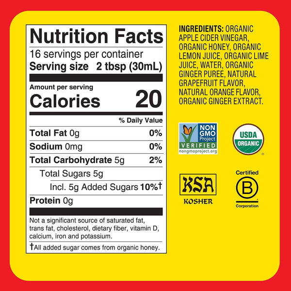 Bragg Organic Apple Cider Vinegar Citrus Ginger Blend with the Mother - 16 fl oz - Raw and Unfiltered