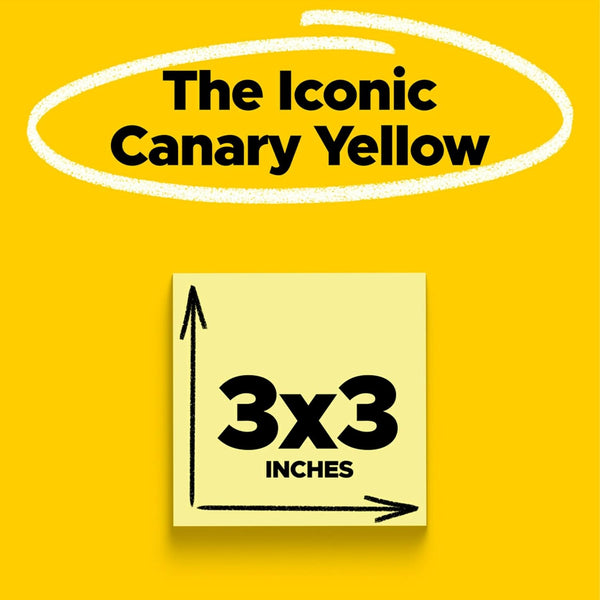 Post-it Sticky Notes, Canary 24 Sticky Note Pads, 3 x 3