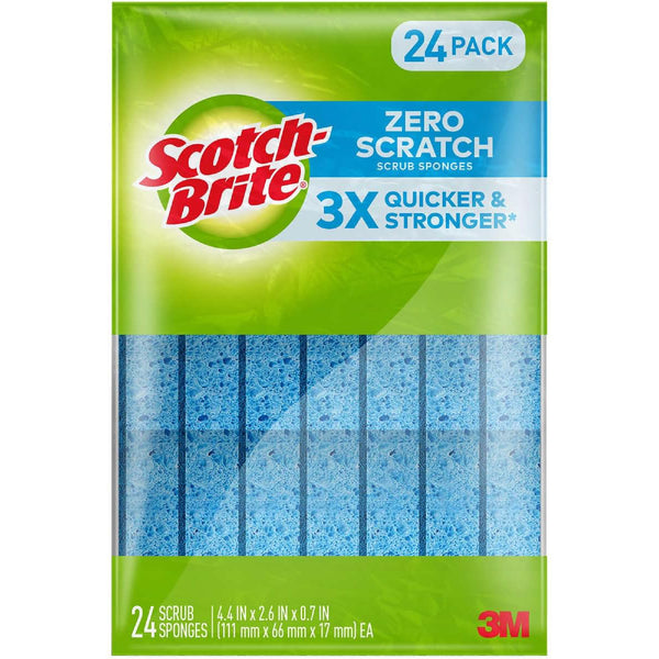 Scotch-Brite Scrub Sponges, Zero Scratch, Blue, 24 Count