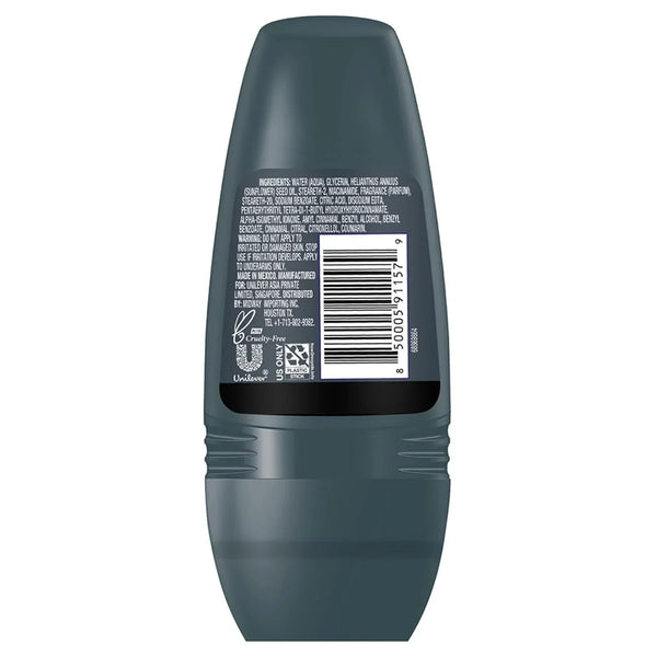Dark gray deodorant stick back label showing ingredients, barcode, and cruelty-free logo