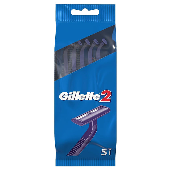 Gillette 2 Men's Disposable Razor, 5 Units - Pack of 2