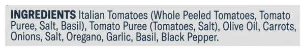 Carbone Original Pizza Sauce 14oz - ingredients back label