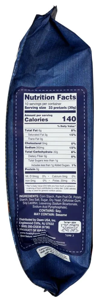 Gratify Gluten Free Pretzels Sea Salt Sticks 10.5oz - nutrition facts label
