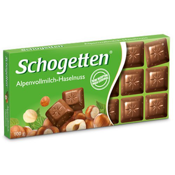 Schogetten Alpenvollmilch-Haselnuss / milk choclate hazelnut