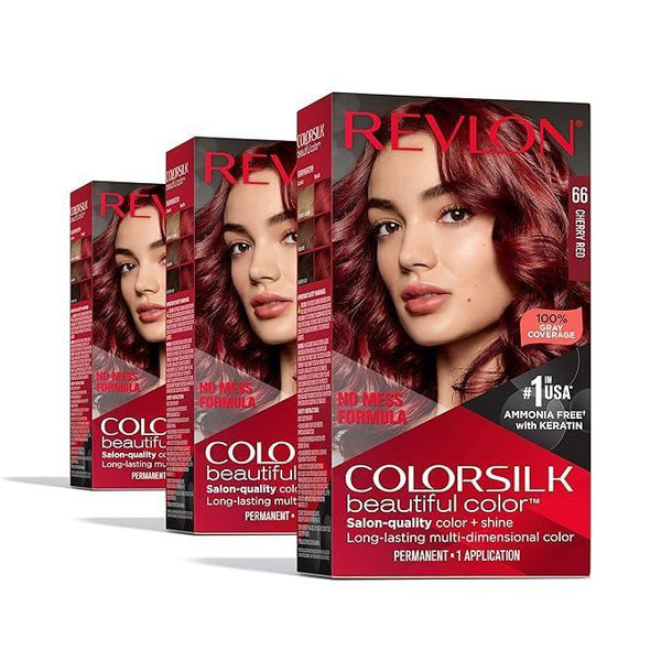 Revlon ColorSilk Hair Color #66 Cherry Red, Permanent Hair Dye with Keratin, Ammonia Free - Real Prime Deals